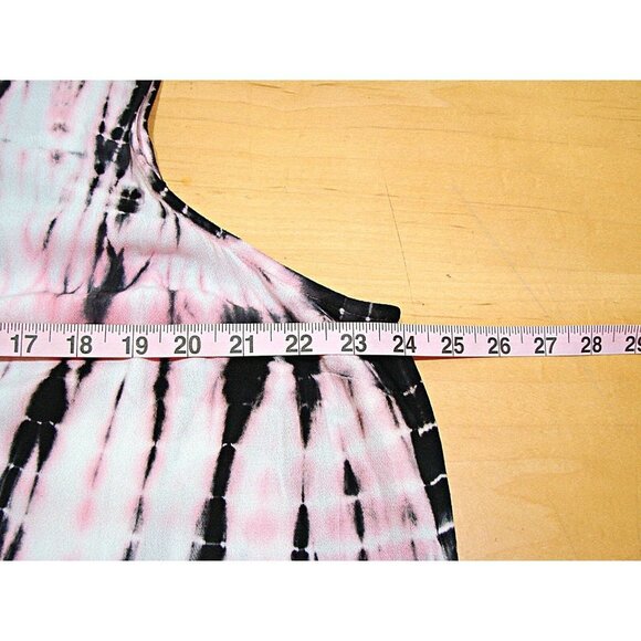 Torrid Sleeveless Flowy Blouse Top Sz 1 Pink Black Tie Dye Key Hole Gold Jewels - Picture 8 of 12